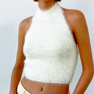 Faux fur white halter top